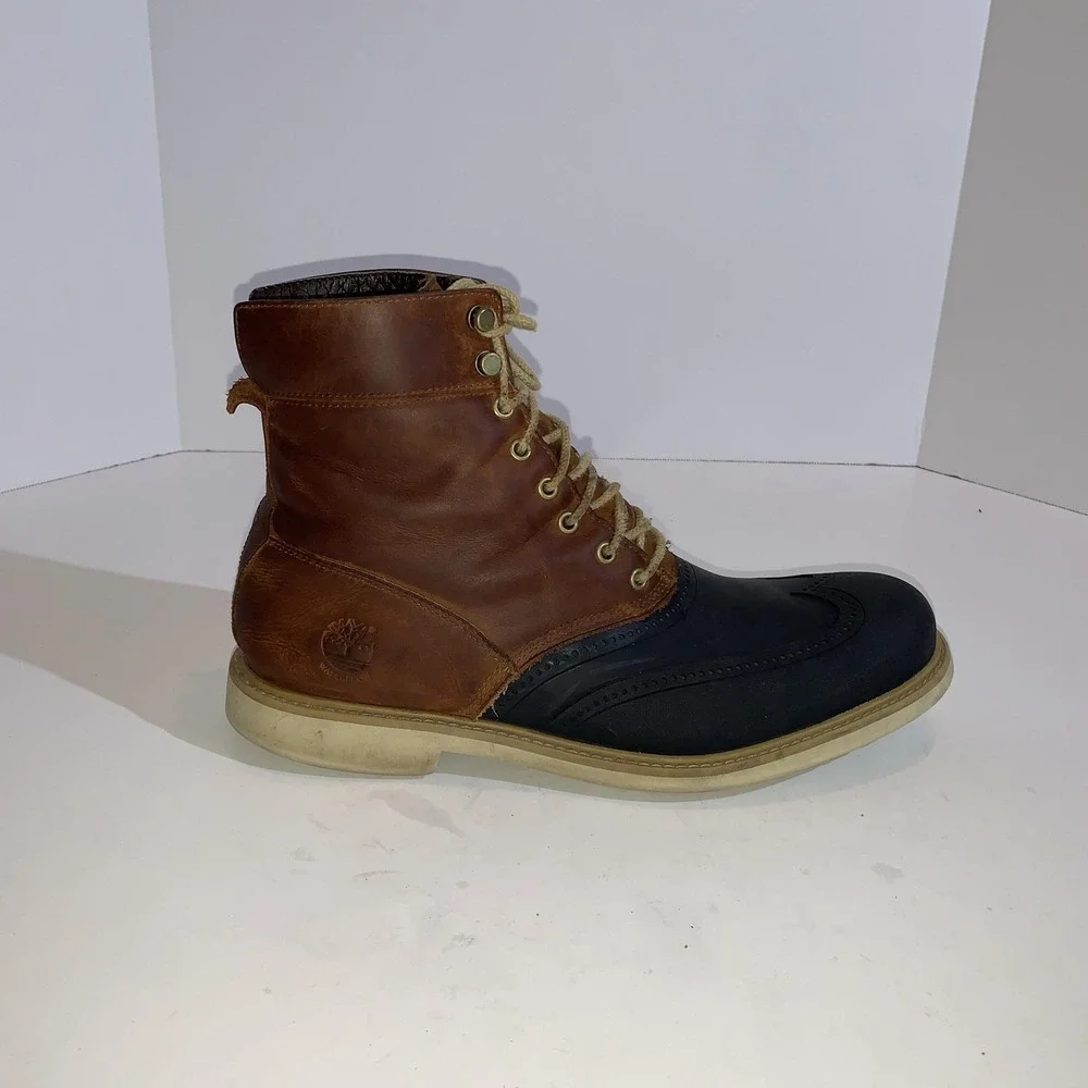 Timberland Duck Boots Mens Size 9.5 Brown Leather Wingtip Waterproof A17XT